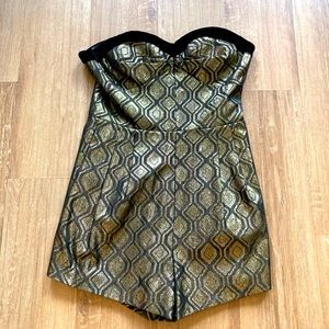 NWT Bebe Jacquard Gold & Black Romper